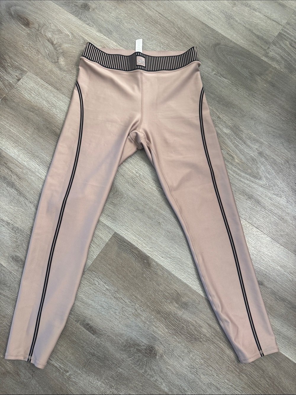 Alo Tan Active Leggings with black Stripe Detail